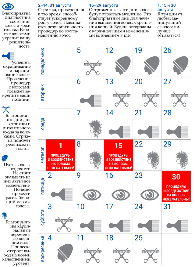 Когда стричь волосы в августе 2024 года