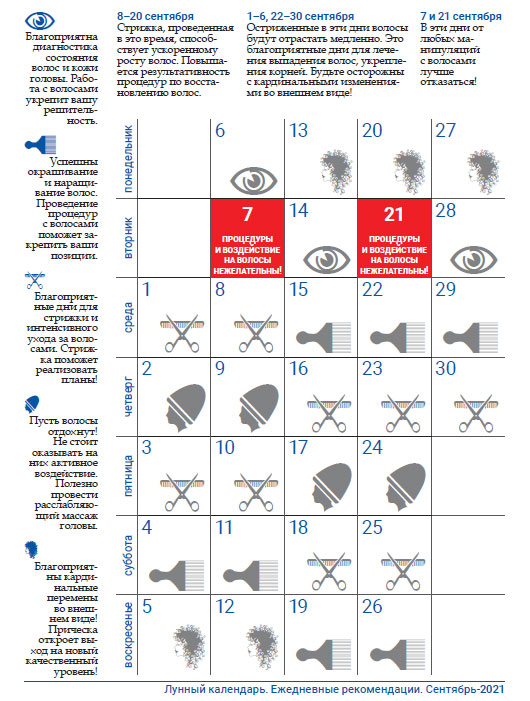 Календарь стрижки волос на сентябрь 2023 Благоприятные дни для стрижки в сентябре 2024г