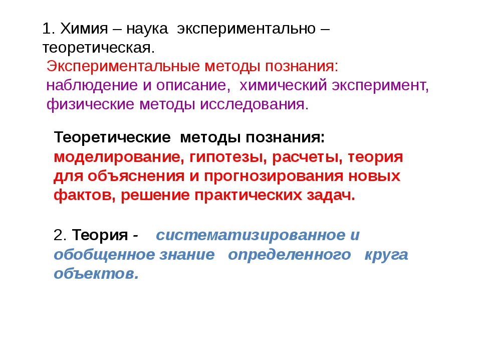 Методы изучения химии 8 класс конспект